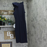 Betsy & Adam Womens Ruffled Halter Velvet-Trim Sheath Dress A26692 Navy Blue 14