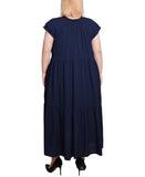Ny Collection Womens Plus Size Short Sleeve Slubbed Midi Dress Navy Blue 3X