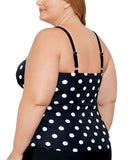 Swim Solutions Control V-Neck Polka Dot Tankini Swim Top Vintage Dotty Black 24W