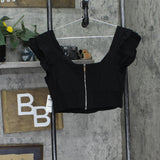 Bar III Womens Ruffled-Sleeve Crop Top Deep Black 12