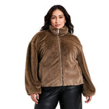 A New Day Womens Faux Fur Zip Up Jacket 94745753 Brown 2XL