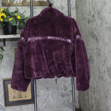 Joylab Fuzzy Faux Fur PU Trim Zip Jacket 94747913 Purple XL