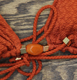 Red Carter Womens Classic Beaded Triangle Bikini Top Swim Ember Orange Brown M