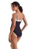 Mimi Flamingo Womens Layered Solids Drift One Piece Swimsuit Black / White 8