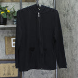 Denim & Co. Active Waffle Knit Zip Front Hooded Jacket A698025 Black L