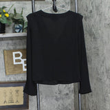 DKNY Womens Solid V-Neck Pullover Top P23AAO16 Black XL