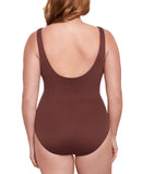 Miraclesuit Allover-Slimming Wrap One-Piece Swimsuit Tamarind Brown 16W