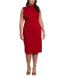 Ella Rafaella Plus Size Funnel Neck Sleeveless Dress LRQFC021R2 Ruby Red 1X