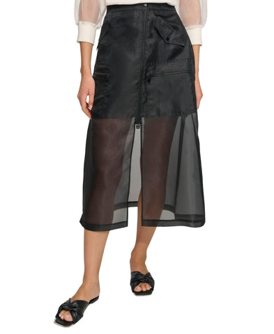 DKNY Womens Organza Cargo Skirt Sheer P4BNUWEN Black 2