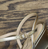 Nina Valeria Rhinestone Knot Demi Wedge Sandals VALERIA-FY Platino Gold 10M