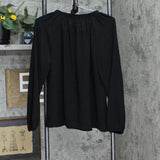 LC Lauren Conrad Womens Pintuck Ruffle Trim Tie Front Blouse Shirt Top Black S