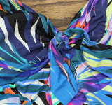 Swim Solutions Tropical Leaves Bow-Front Swim One Piece Dress Black / Multi 16