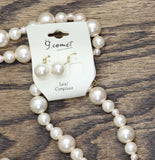G. Comet Dangly Earrings Cable Chain Necklace Set Gold / Pearl White 37" + 4"
