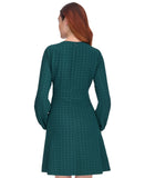 Tommy Hilfiger Houndstooth Knit Keyhole Neck Fit Flare Dress Cypress Green 14