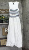 Aqua Mixed Media Maxi Dress with Striped Knit Bodice 96358BD White / Navy Blue M
