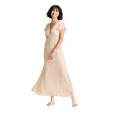 A New Day Chiffon Short Sleeve Maxi A Line Polka Dot Dress Tan Brown / Cream M