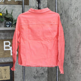 DG2 by Diane Gilman Womens Frayed-Hem Denim Jacket 724439-Plus Coral Pink 1X