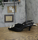 A New Day Annette Satin Slingback Heels with Memory Foam Insole Black 7.5M