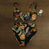 Bar III Womens Swept Away Knot-Front One-Piece Swimsuit MBSA25254 Black Multi S