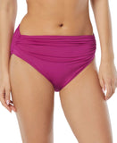 Carmen Marc Valvo Womens Classic Shirred Waist Bikini Bottom Azalea Purple M