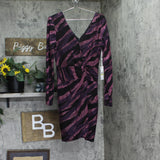 Siena Womens Metallic Side-Twist Long-Sleeve Dress SATN1869 Purple Multi 14