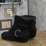 Journee Collection Jester-01 Faux Suede Buckle Flat Boots Black 6M