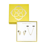 Kendra Scott Pave Heart Pendant Necklace Huggie Earring Set 2pc Gold / Clear 19"