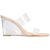 INC International Concepts Transparent Slip On Wedge Sandals Clear Brown 9.5M