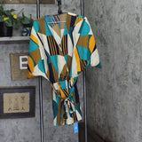 Cupshe Womens Abstract Geo Dolman Playsuit Cover Up Romper Blue Brown Multi L