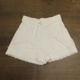 Aqua Lace Trim Belted Linen Blend Side Zip Shorts IPO81181 White XS