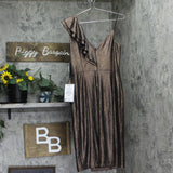 Adrianna by Adrianna  Papell Metallic Foiled Knit Midi Dress Black / Bronze 12