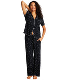 State Of Day Womens Fluid Knit Notched Pajama Set Deep Black Polka Dot L