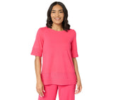 Cuddl Duds Eyelet Trim Crew Neck Top A676558 Berry Pink M