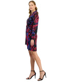 Tahari ASL Womens Printed Faux-Wrap Dress DEM643-T4 Black Cobalt 14