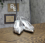 INC International Concepts Womens Capeka Slingback Pumps Silver Crinkle Gray 9M
