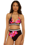 Trina Turk Womens Bougainvillea Reversible High-Waist Swim Bottom Black Multi 6