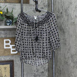 Forever 21 Womens Crochet Trim Woven Unlined Tassle Blouse Shirt Black Multi S