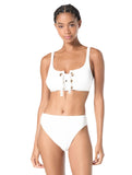 Michael Michael Kors Lace Up Grommet Bikini Swim Top MM3Q457 White M