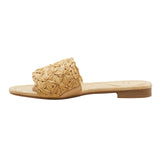 A New Day Width Woven Raffia Slide Sandals with Memory Foam Insole Tan Brown 7W