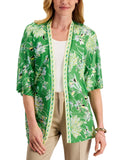 JM Collection Mesh Floral-Print Open-Front Cardigan Green Emerald Combo XL