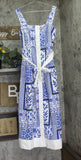 Aqua Tile Print Button Front Maxi Dress IDM11816 Blue / White S