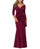 XSCAPE Womens Pleated Ruffled Gown 4452X Wine Red 6