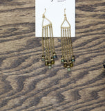 Bijoux Bar Triangle Chain Drop Beaded Dangly Earrings Gold / Blue / Green 4"