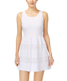 City Studio Juniors Crochet Trim Textured Fit & Flare Dress White 3