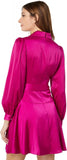 Vince Camuto Crepe Back Satin Long Sleeve Faux Wrap Dress Fuchsia Pink 12