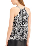 Bar III Womens Lined Printed Zip-Back Tank Top Zebra Black Multi S