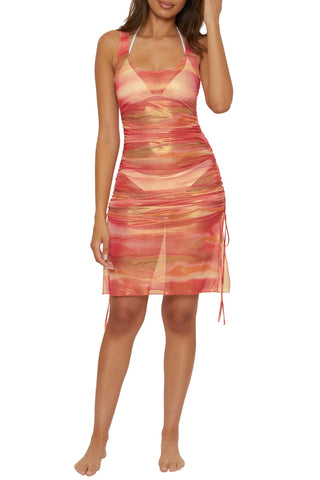 Becca Womens Standard Solar Energy Dress Cover Up Mesh Stretch Multi Pink S