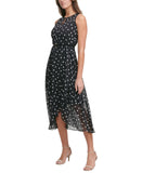 Tommy Hilfiger Sleeveless Belted Polka Dot Chiffon Midi Dress Black / Ivory 2