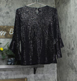 Kasper Womens Shine Sequin Ruffle Sleeve Top Blouse 10915717 Black S