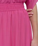 DKNY Handkerchief Hem Mixed Media Maxi Skirt P4DN8X10 Vivid Pink XS